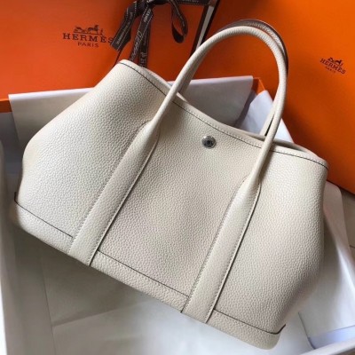 Hermes Garden Party 30 Bag In White Clemence Leather LDBS242131