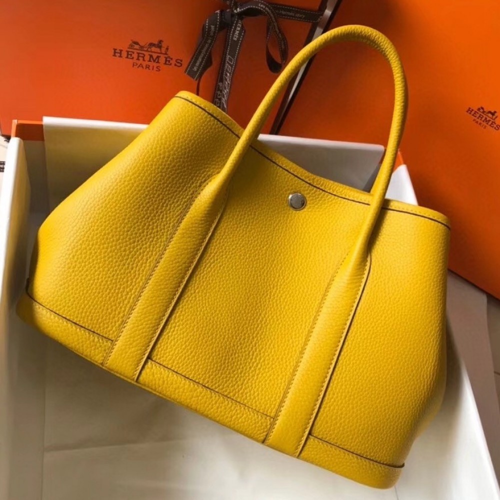 Hermes Garden Party 30 Bag In Yellow Clemence Leather LDBS242132