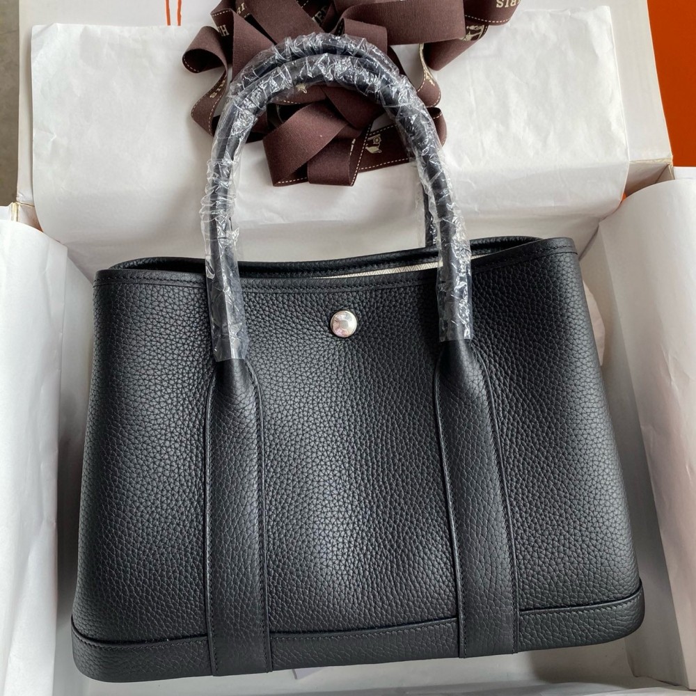 Hermes Garden Party 30 Handmade Bag in Black Clemence Leather LDBS242137