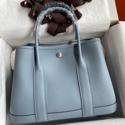 Hermes Garden Party 30 Handmade Bag in Blue Lin Clemence Leather LDBS242138