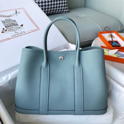 Hermes Garden Party 30 Handmade Bag in Ciel Negonda Leather LDBS242139