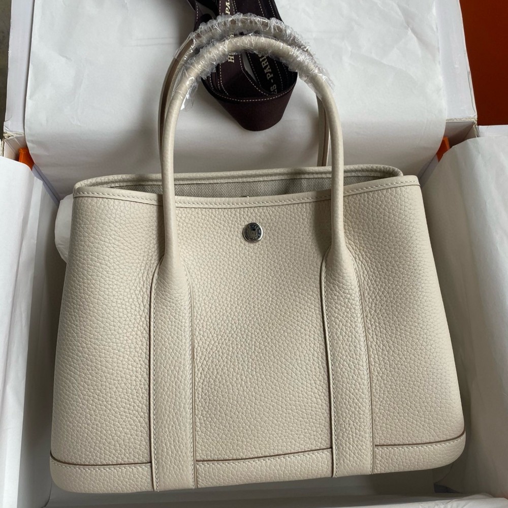 Hermes Garden Party 30 Handmade Bag in Craie Clemence Leather LDBS242140