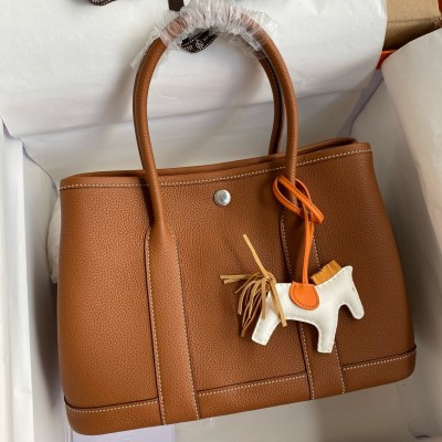 Hermes Garden Party 30 Handmade Bag in Gold Clemence Leather LDBS242141