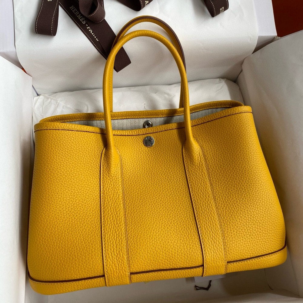 Hermes Garden Party 30 Handmade Bag in Jaune Ambre Clemence Leather LDBS242143