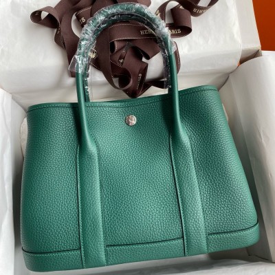 Hermes Garden Party 30 Handmade Bag in Malachite Clemence Leather LDBS242144