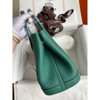 Hermes Garden Party 30 Handmade Bag in Malachite Clemence Leather LDBS242144