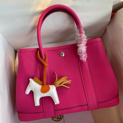 Hermes Garden Party 30 Handmade Bag in Rose Red Clemence Leather LDBS242145