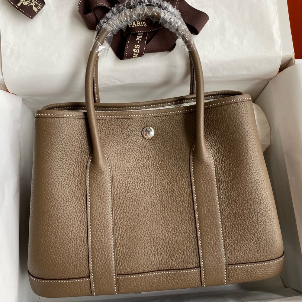 Hermes Garden Party 30 Handmade Bag in Taupe Clemence Leather LDBS242146