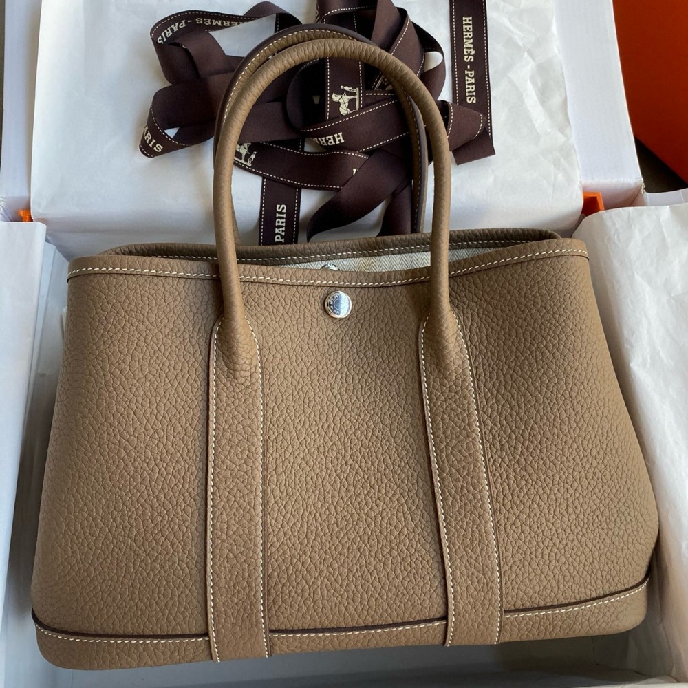 Hermes Garden Party 30 Handmade Bag in Taupe Negonda Leather LDBS242147