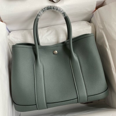 Hermes Garden Party 30 Handmade Bag in Vert Amande Clemence Leather LDBS242148