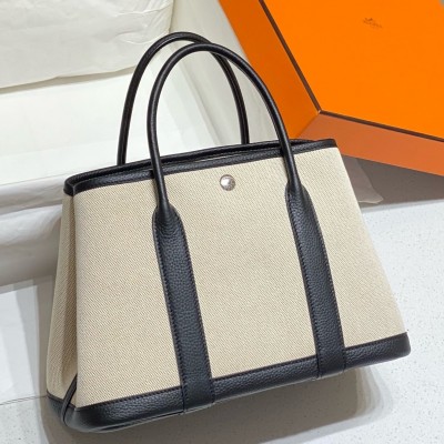 Hermes Garden Party 30cm Bag in Toile and Black Leather LDBS242133