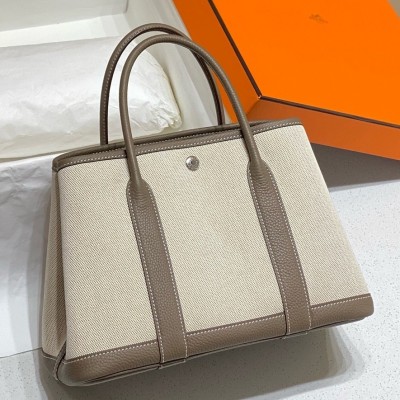 Hermes Garden Party 30cm Bag in Toile and Taupe Leather LDBS242135