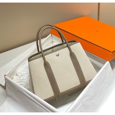 Hermes Garden Party 30cm Bag in Toile and Taupe Leather LDBS242135