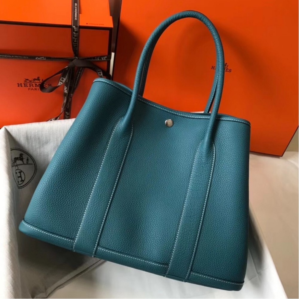 Hermes Garden Party 36 Bag In Blue Jean Clemence Leather LDBS242150