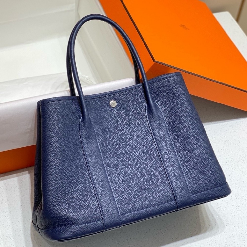 Hermes Garden Party 36 Bag In Blue Saphir Clemence Leather LDBS242151