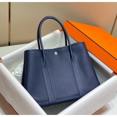 Hermes Garden Party 36 Bag In Blue Saphir Clemence Leather LDBS242151