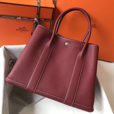 Hermes Garden Party 36 Bag In Bordeaux Clemence Leather LDBS242152