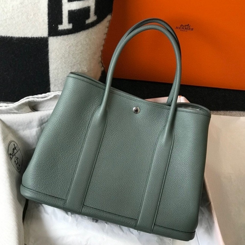 Hermes Garden Party 36 Bag In Vert Amanda Clemence Leather LDBS242159