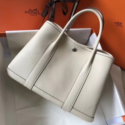 Hermes Garden Party 36 Bag In White Clemence Leather LDBS242161