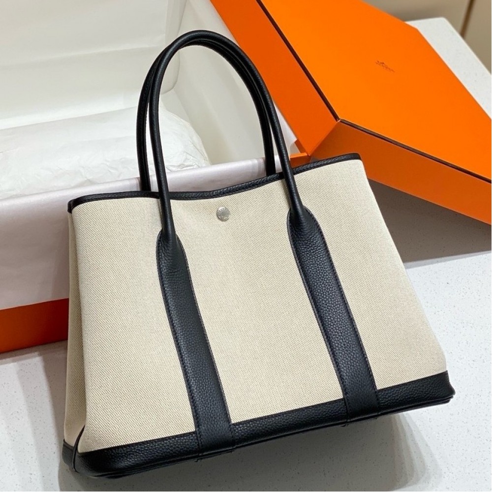 Hermes Garden Party 36cm Bag in Toile and Black Leather LDBS242163