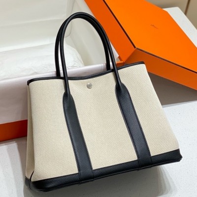 Hermes Garden Party 36cm Bag in Toile and Black Leather LDBS242163