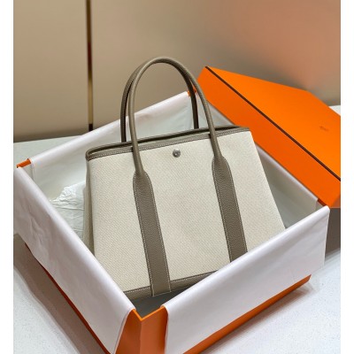 Hermes Garden Party 36cm Bag in Toile and Taupe Leather LDBS242165