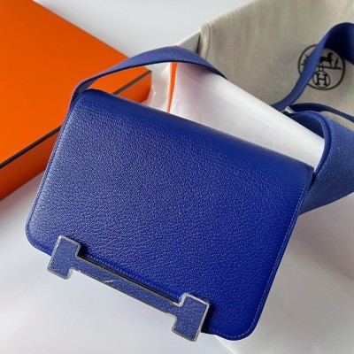 Hermes Geta Handmade Bag In Blue Electric Chevre Mysore Leather LDBS242168