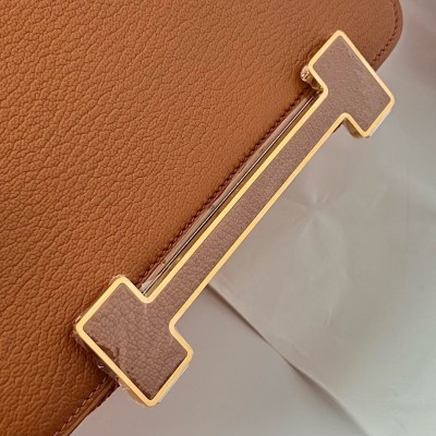 Hermes Geta Handmade Bag In Caramel Chevre Mysore Leather LDBS242169