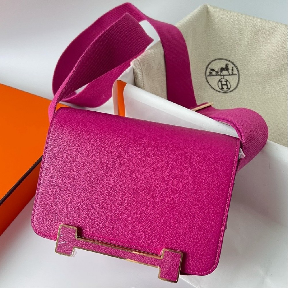 Hermes Geta Handmade Bag In Rose Purple Chevre Mysore Leather LDBS242175