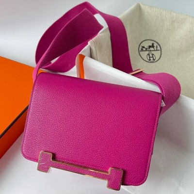 Hermes Geta Handmade Bag In Rose Purple Chevre Mysore Leather LDBS242175