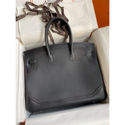 Hermes Ghillies Birkin 35cm Limited-edition Bag In Black Calfskin LDBS242179