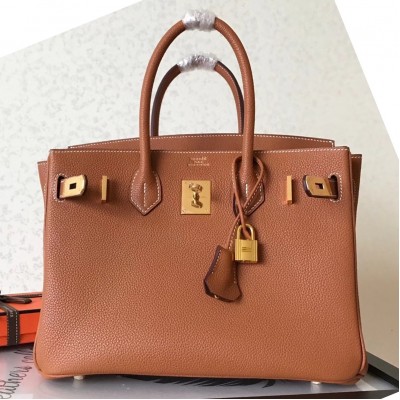 Hermes Gold Birkin 30cm Clemence Handmade Bag LDBS242181