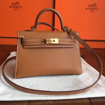 Hermes Gold Epsom Kelly Mini II Handmade Bag LDBS242192