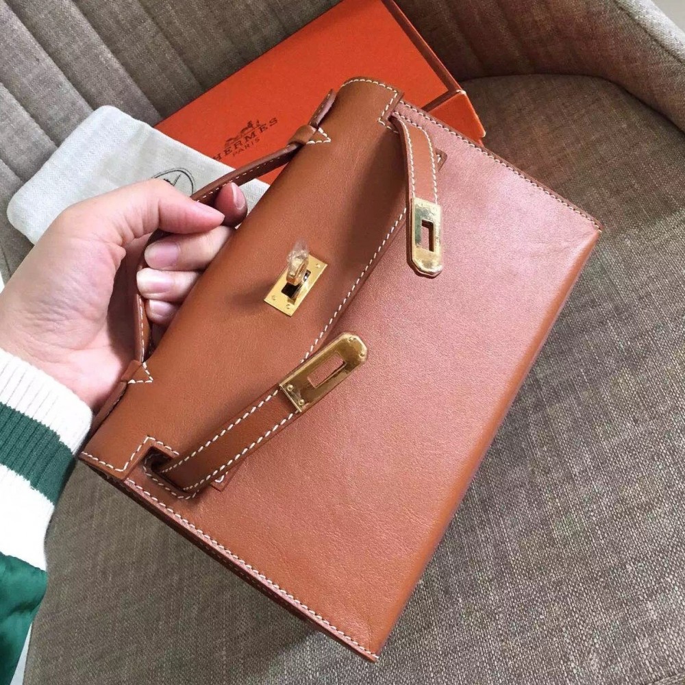 Hermes Gold Kelly Pochette Swift Handmade Bag LDBS242193