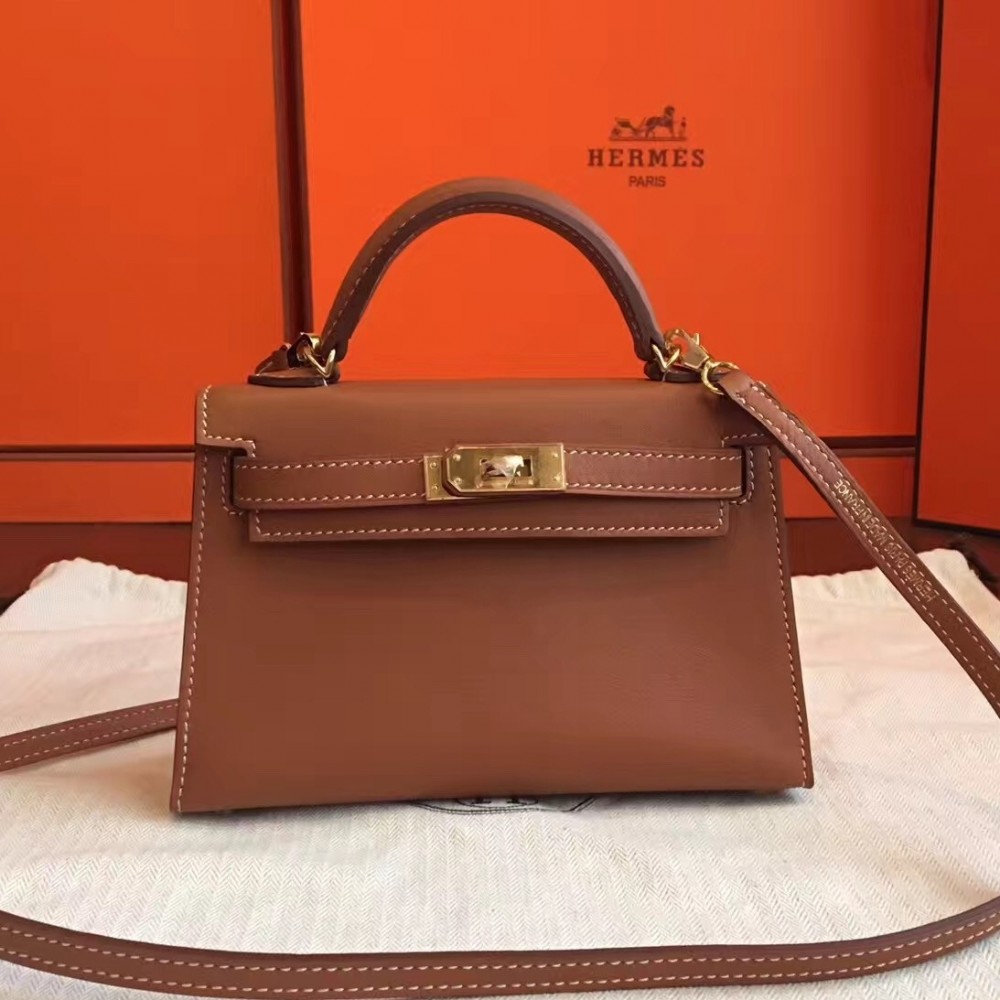 Hermes Gold Swift Kelly Mini II Handmade Bag LDBS242209