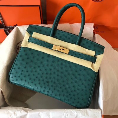 Hermes Green Birkin 30cm Ostrich Handmade Bag LDBS242220