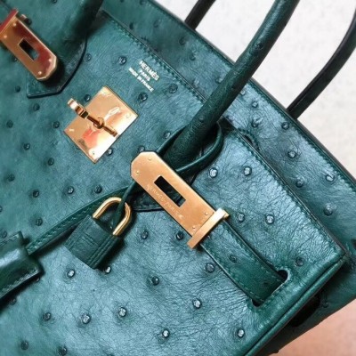 Hermes Green Birkin 30cm Ostrich Handmade Bag LDBS242220