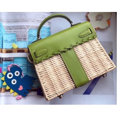 Hermes Green Picnic Kelly Mini 20cm Wicker Bag LDBS242225