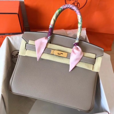 Hermes Grey Birkin 30cm Clemence Handmade Bag LDBS242229