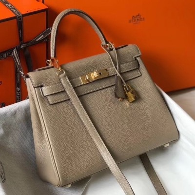 Hermes Grey Clemence Kelly 25cm GHW Bag LDBS242234