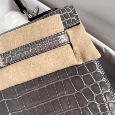 Hermes Grey Kelly 25cm Shiny Niloticus Crocodile Skin Bag LDBS242244