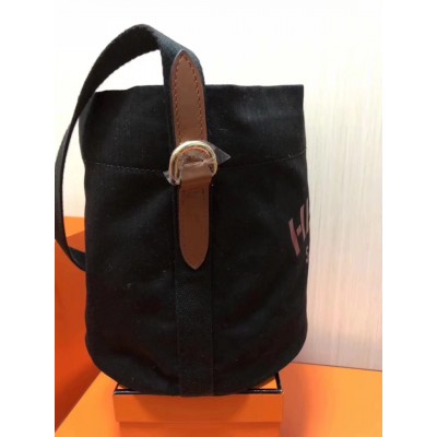 Hermes Grooming Bucket Bag In Black Canvas LDBS242255