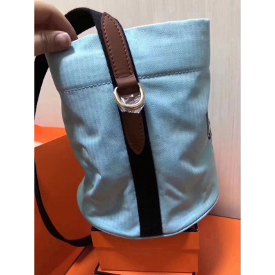 Hermes Grooming Bucket Bag In Blue Canvas LDBS242256