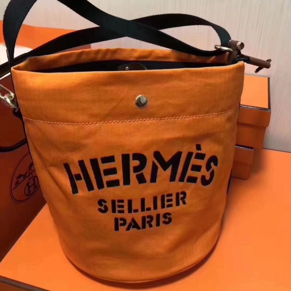 Hermes Grooming Bucket Bag In Orange Canvas LDBS242257