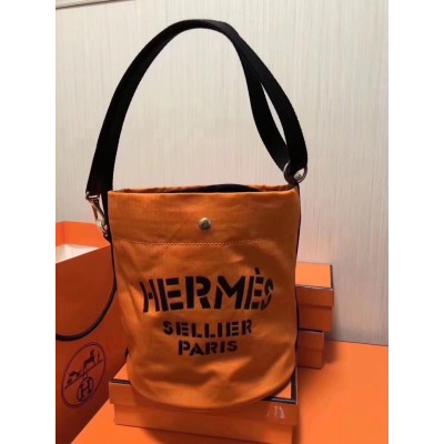 Hermes Grooming Bucket Bag In Orange Canvas LDBS242257