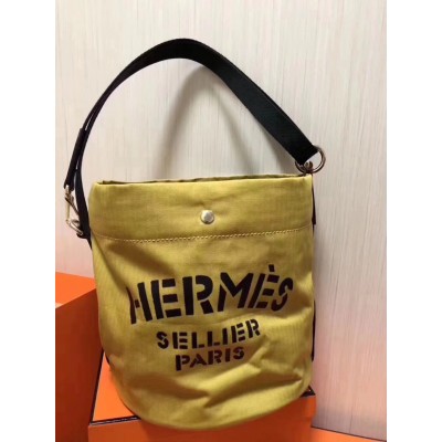 Hermes Grooming Bucket Bag In Yellow Canvas LDBS242259