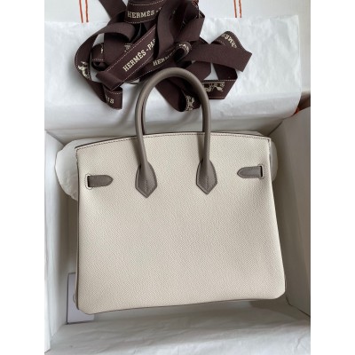 Hermes HSS Birkin 25 Bicolor Bag in Craie and Gris Asphalt Epsom Calfskin LDBS242302