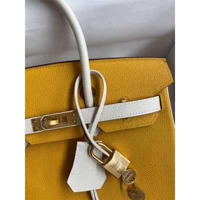 Hermes HSS Birkin 25 Bicolor Bag in Jaune d'or and Craie Epsom Calfskin LDBS242305