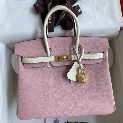 Hermes HSS Birkin 25 Bicolor Bag in Pink and Craie Chevre Mysore Leather LDBS242306