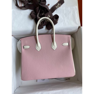 Hermes HSS Birkin 25 Bicolor Bag in Pink and Craie Chevre Mysore Leather LDBS242306